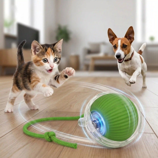 Smart Interactive Running Ball Toy with Tail for Dogs & Cats | USB Rechargeable (3 Modes) - GREEN