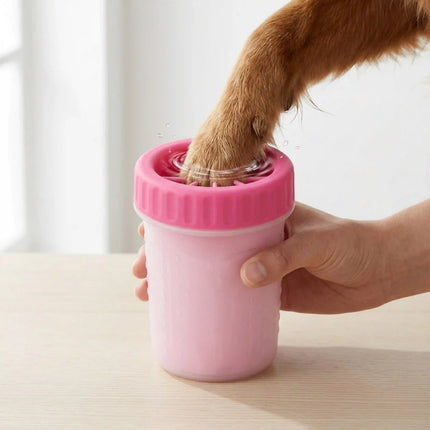 Portable Dog Paw Cleaner Cup with Soft Silicone Brushes for Easy Dirt Cleaning - Pink