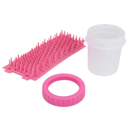 Portable Dog Paw Cleaner Cup with Soft Silicone Brushes for Easy Dirt Cleaning - Pink