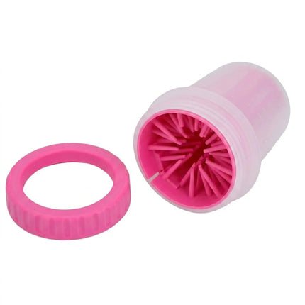 Portable Dog Paw Cleaner Cup with Soft Silicone Brushes for Easy Dirt Cleaning - Pink