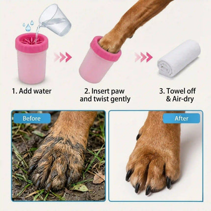Portable Dog Paw Cleaner Cup with Soft Silicone Brushes for Easy Dirt Cleaning - Pink