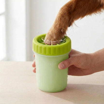 Portable Dog Paw Cleaner Cup with Soft Silicone Brushes for Easy Dirt Cleaning - Green