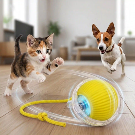 Smart Interactive Running Ball Toy with Tail for Dogs & Cats | USB Rechargeable (3 Modes) - YELLOW