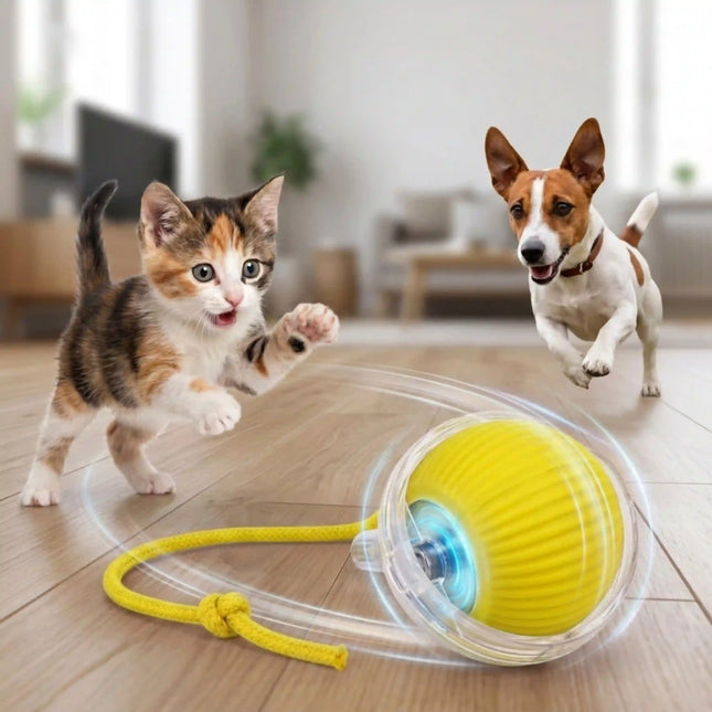Smart Interactive Running Ball Toy with Tail for Dogs & Cats | USB Rechargeable (3 Modes) - YELLOW