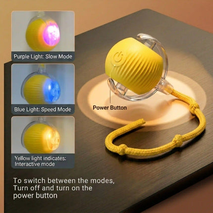 Smart Interactive Running Ball Toy with Tail for Dogs & Cats | USB Rechargeable (3 Modes) - YELLOW