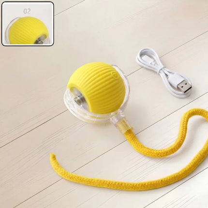 Smart Interactive Running Ball Toy with Tail for Dogs & Cats | USB Rechargeable (3 Modes) - YELLOW