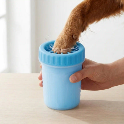 Portable Dog Paw Cleaner Cup with Soft Silicone Brushes for Easy Dirt Cleaning - Blue