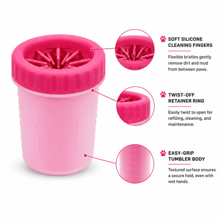 Portable Dog Paw Cleaner Cup with Soft Silicone Brushes for Easy Dirt Cleaning - Pink