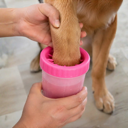 Portable Dog Paw Cleaner Cup with Soft Silicone Brushes for Easy Dirt Cleaning - Pink