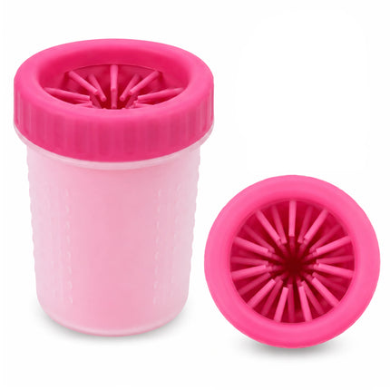 Portable Dog Paw Cleaner Cup with Soft Silicone Brushes for Easy Dirt Cleaning - Pink