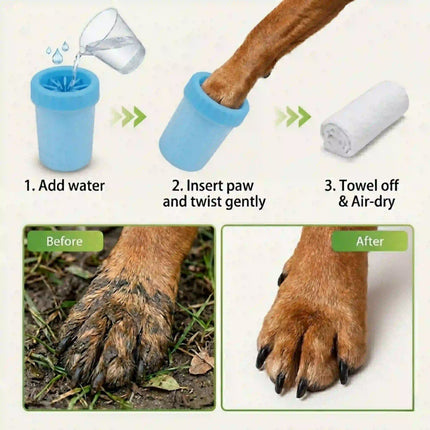 Portable Dog Paw Cleaner Cup with Soft Silicone Brushes for Easy Dirt Cleaning - Blue
