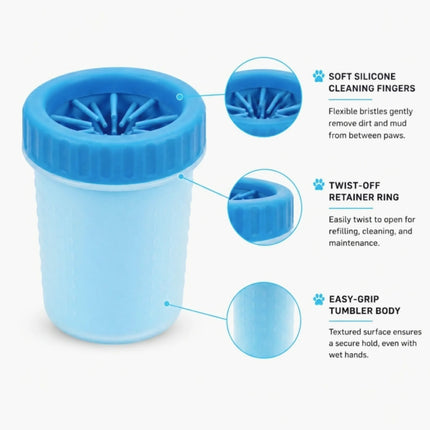 Portable Dog Paw Cleaner Cup with Soft Silicone Brushes for Easy Dirt Cleaning - Blue