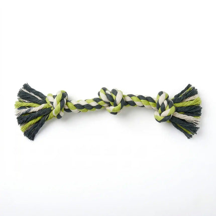 3 Knot Cotton Rope Dog Toy for Tug & Chew Play - Green, Grey & White