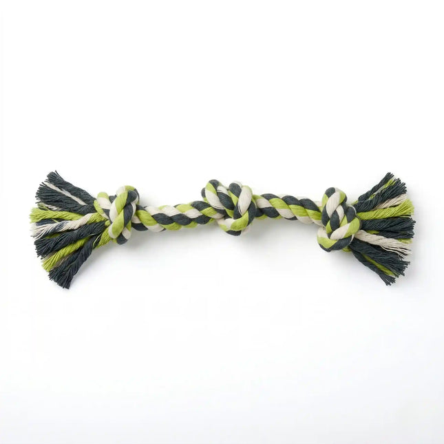 3 Knot Cotton Rope Dog Toy for Tug & Chew Play - Green, Grey & White