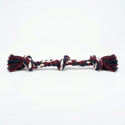 3 Knot Braided Rope Dog Toy for Tug & Chewing - Maroon, Black & White