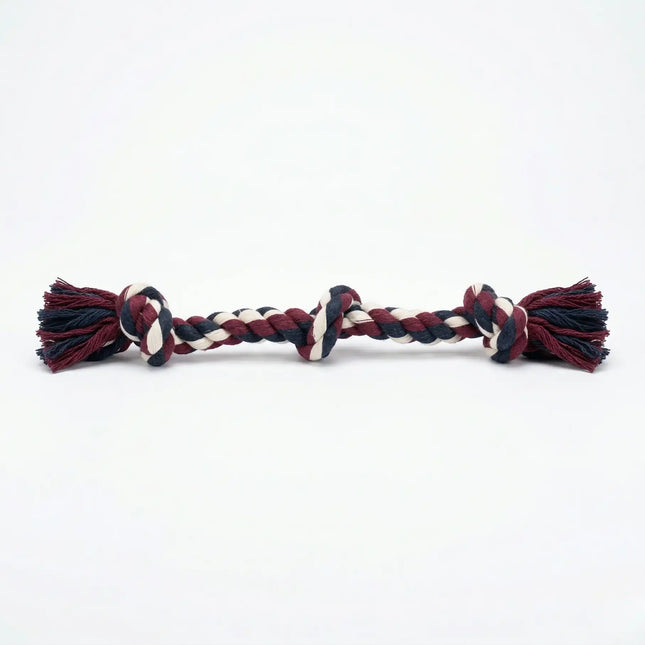 3 Knot Braided Rope Dog Toy for Tug & Chewing - Maroon, Black & White