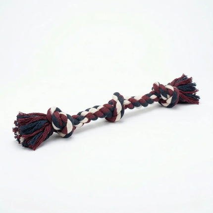 3 Knot Braided Rope Dog Toy for Tug & Chewing - Maroon, Black & White