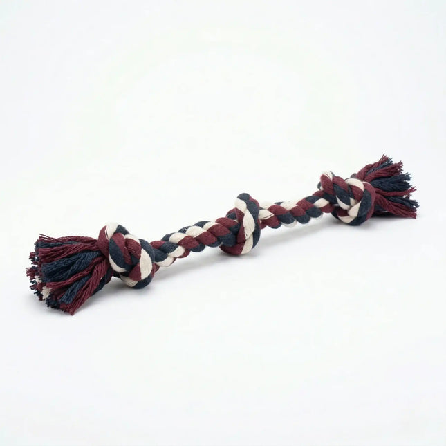 3 Knot Braided Rope Dog Toy for Tug & Chewing - Maroon, Black & White