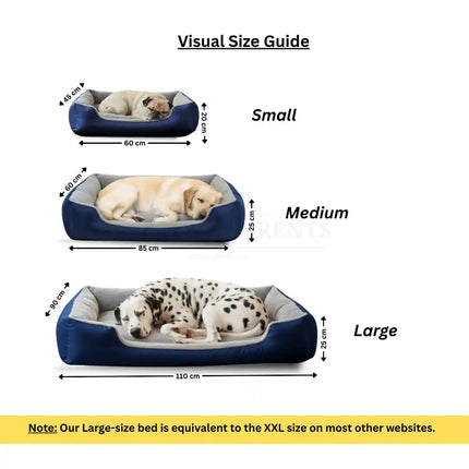 Premium Rectangle Pet Bed for Dogs & Cats – Navy Blue & Silver | Soft, Durable & Washable