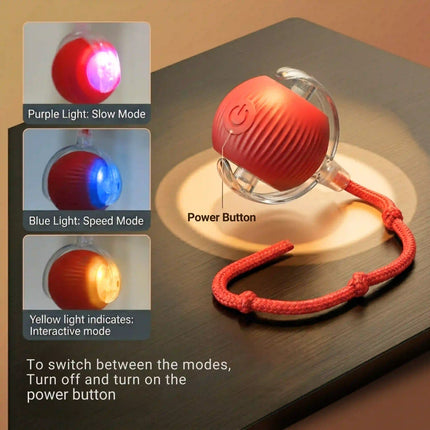 Smart Interactive Running Ball Toy with Tail for Dogs & Cats | USB Rechargeable (3 Modes) - RED