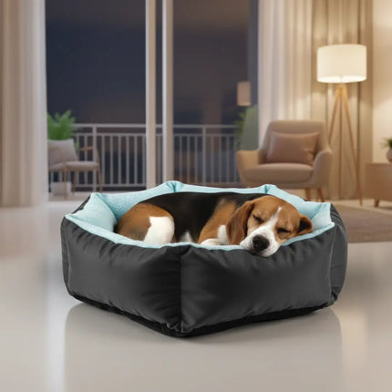 Cozy Round Pet Bed for Dogs & Cats – Black & Sky Blue | Soft, Plush & Comfortable