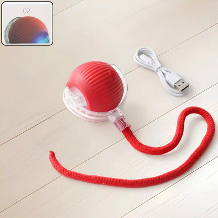 Smart Interactive Running Ball Toy with Tail for Dogs & Cats | USB Rechargeable (3 Modes) - RED
