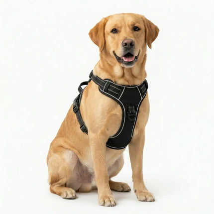 Premium Reflective No-Pull Dog Harness with Soft Breathable Mesh & Easy Adjustable Straps – Black