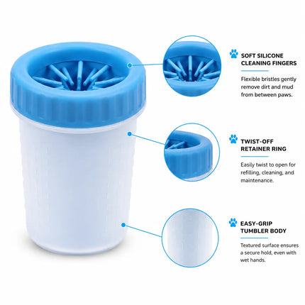 Dog Paw Cleaner Cup with Soft Silicone Brushes for Easy Dirt Cleaning - Blue