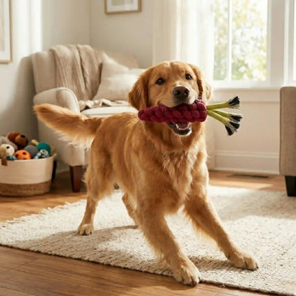 Carrot Shape Rope Dog Toy for Chew & Tug Play - Maroon & Green