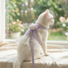 Dress Style Cat Harness with Lace Design & Leash - Lavender & White (LARGE)