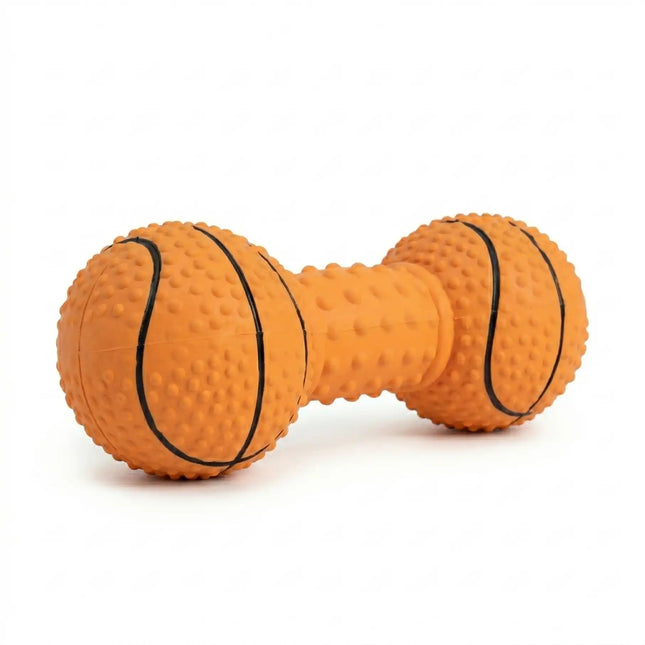 Squeaky Dumbbell Dog Toy with Textured Grip - Basketball Style