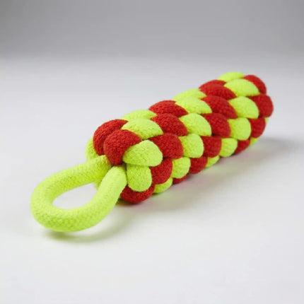 Rope Dummy Dog Toy with Loop Handle for Training, Chew & Tug Play - Red & Green