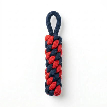 Rope Dummy Dog Toy with Loop Handle for Training, Chew & Tug Play - Red & Navy