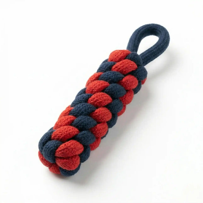Rope Dummy Dog Toy with Loop Handle for Training, Chew & Tug Play - Red & Navy