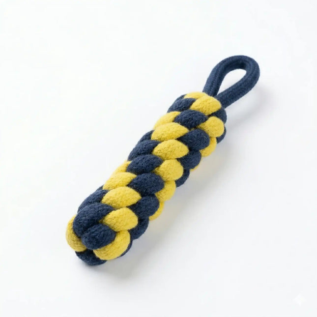 Rope Dummy Dog Toy with Loop Handle for Training, Chew & Tug Play - Yellow & Navy