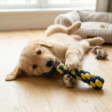 Rope Dummy Dog Toy with Loop Handle for Training, Chew & Tug Play - Yellow & Navy