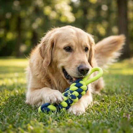 Rope Dummy Dog Toy with Loop Handle for Training, Chew & Tug Play - Green & Navy