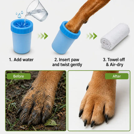 Dog Paw Cleaner Cup with Soft Silicone Brushes for Easy Dirt Cleaning - Blue