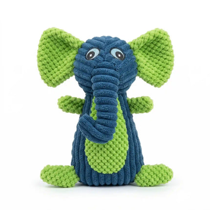 Soft Plush Elephant Dog Toy with Squeaker & Textured Fabric for Chew & Play - Blue & Green