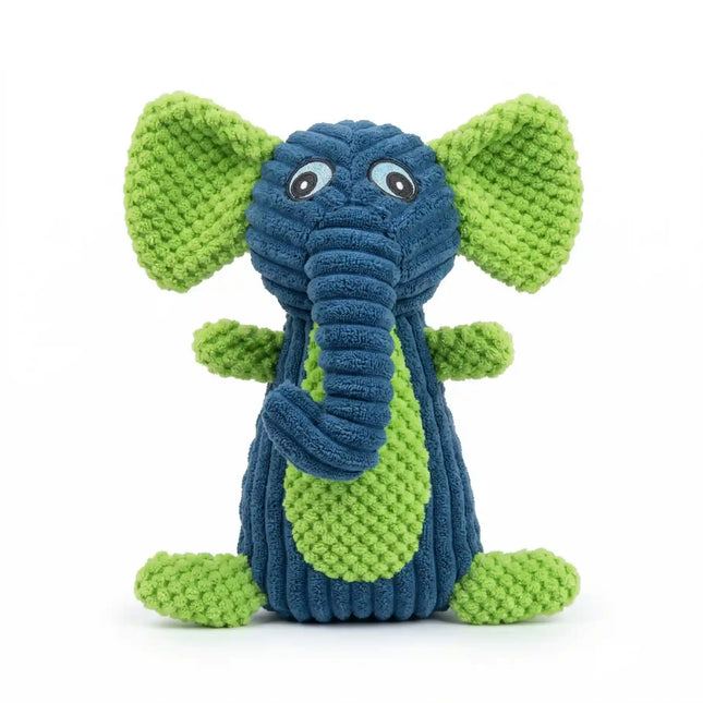 Soft Plush Elephant Dog Toy with Squeaker & Textured Fabric for Chew & Play - Blue & Green