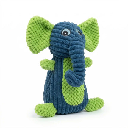 Soft Plush Elephant Dog Toy with Squeaker & Textured Fabric for Chew & Play - Blue & Green