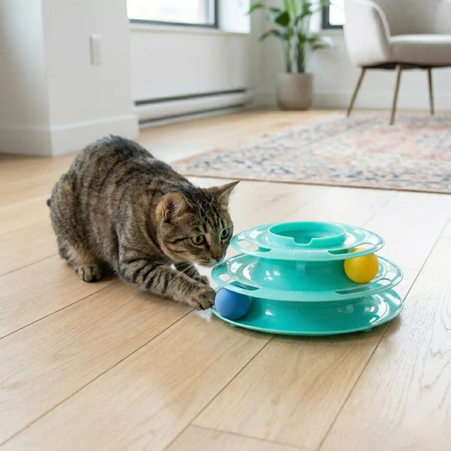 2-Level Cat Track Toy with Rolling Balls for Interactive Play & Mental Stimulation