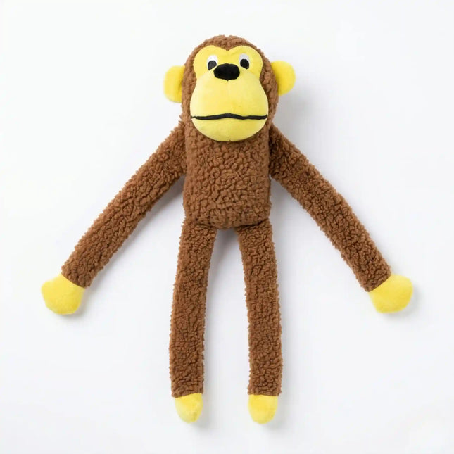Soft Plush Monkey Dog Toy with Long Limbs for Tug, Chew & Interactive Play
