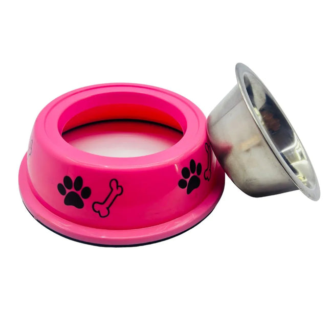 Dog Printed Pet Food Bowl - Small - Pink