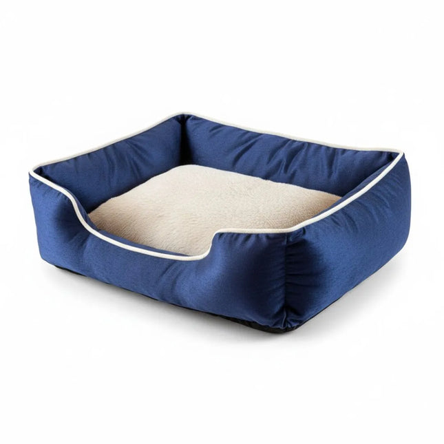 Rectangle Shaped Bed for Dogs and Cats Navy Blue and Silver