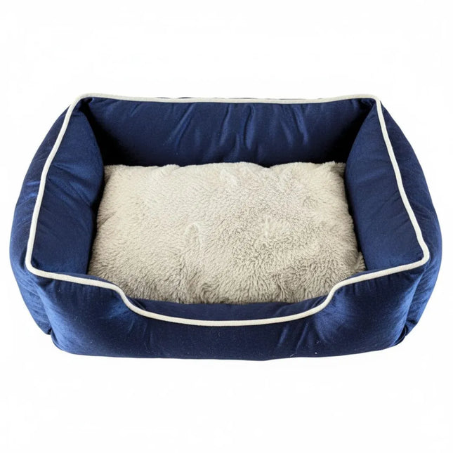 Rectangle Shaped Bed for Dogs and Cats Navy Blue and Silver