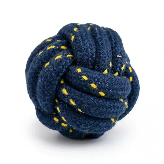 Rope Ball Dog Toy for Chew, Tug & Dental Play - Navy & Yellow