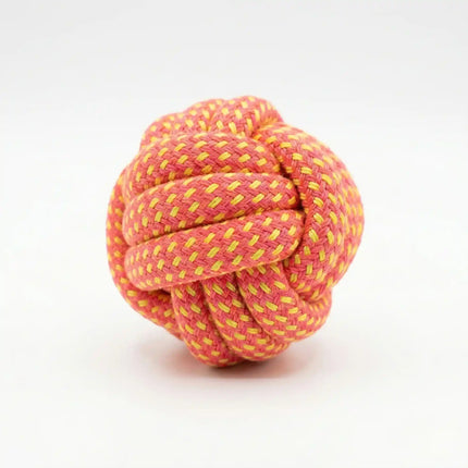 Rope Ball Dog Toy for Chew, Tug & Dental Play - Pink & Yellow