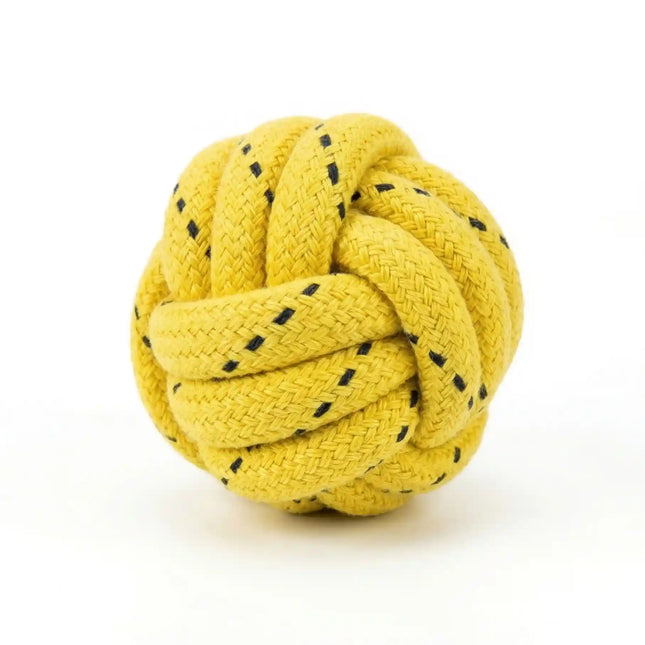 Rope Ball Dog Toy for Chew, Tug & Dental Play - Yellow & Black