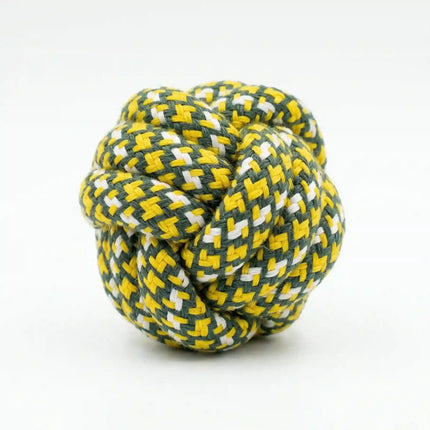 Rope Ball Dog Toy for Chew, Tug & Dental Play - Green, Yellow & White